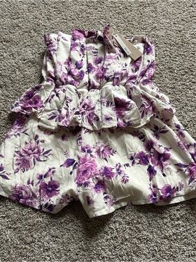 DO+BE White Romper with Purple Floral Print